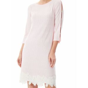 Ming Wang Floral Lace Hem Knit Sheath Dress Whisper Pink NWT $240